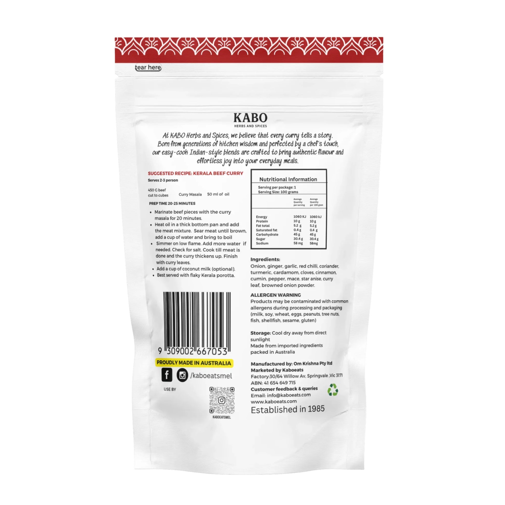 Kabo Curry Masala finished curry dish – ready in 20 minutes, no chopping required