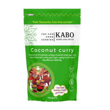"Kabo Coconut Curry spice mix packaging on a white background"