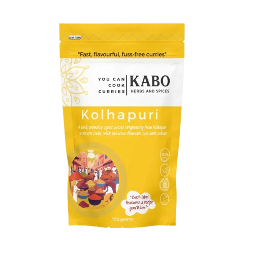 "KABO Kolhapuri spice mix packaging on a white background"