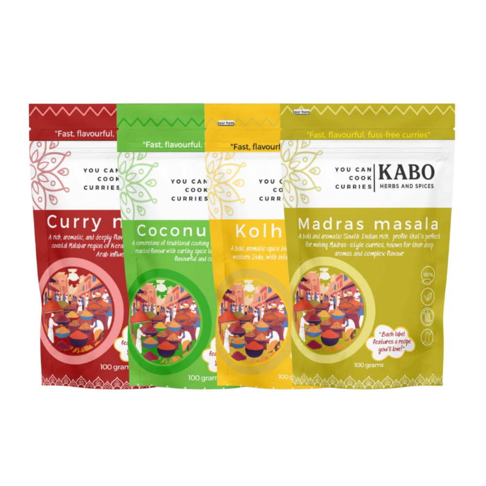 Kabo Classic Indian Curry Bundle – 4 x 100g-Pack Artisan  Kit | Indian curry in under 20 minutes | No Prep, No Chopping | Blended in Melbourne