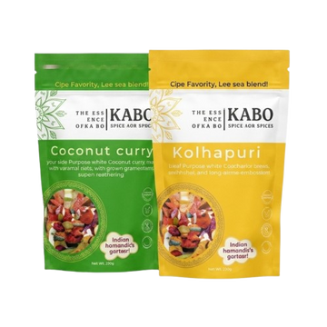 "Kabo Eats 2-pack Indian curry blend Coconut curry and Kolhapuri"