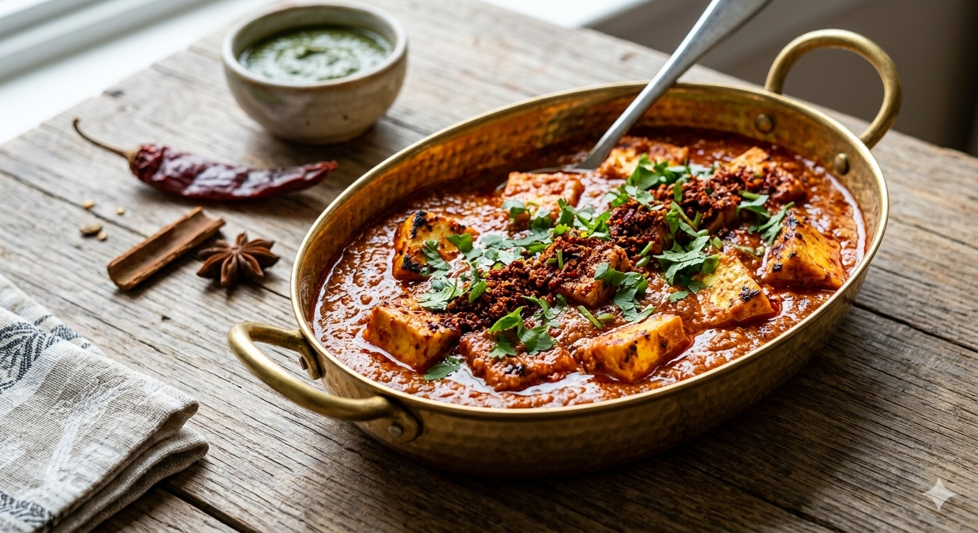 "Casserole dish with tofu/ Paneer curry"