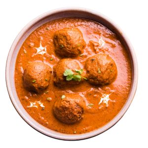 "Kabo Curry Masala meatball curry plated on a white background easy 20-minute weekday dinner"