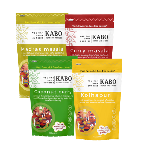 Kabo 4-Pack Indian Curry Bundle – 4 Regional Blends – Ready in 20 Minutes