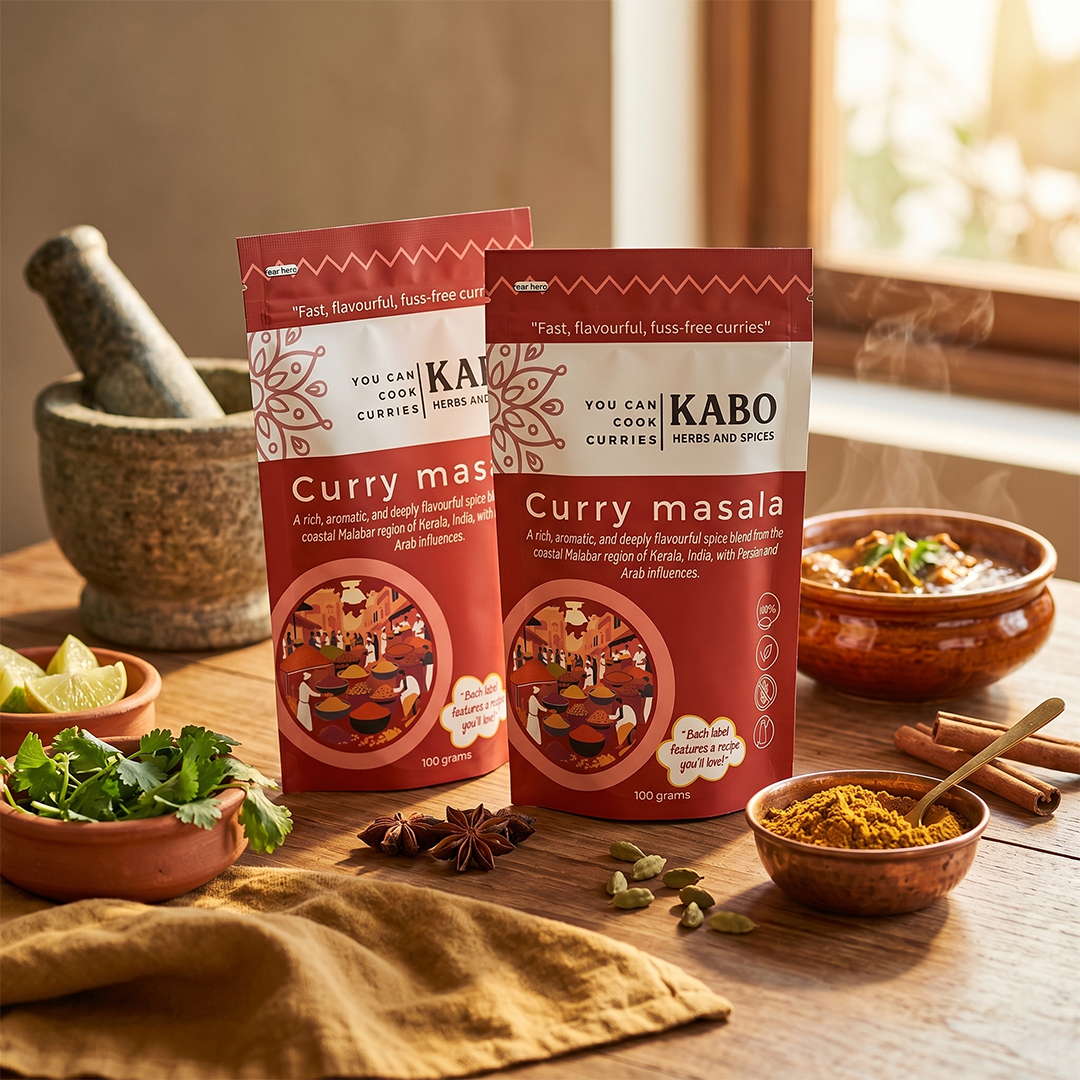 "Kabo curry masala, pestal and motar, vegetable curry in a earthen pot, spices and curry masala in a bowl"