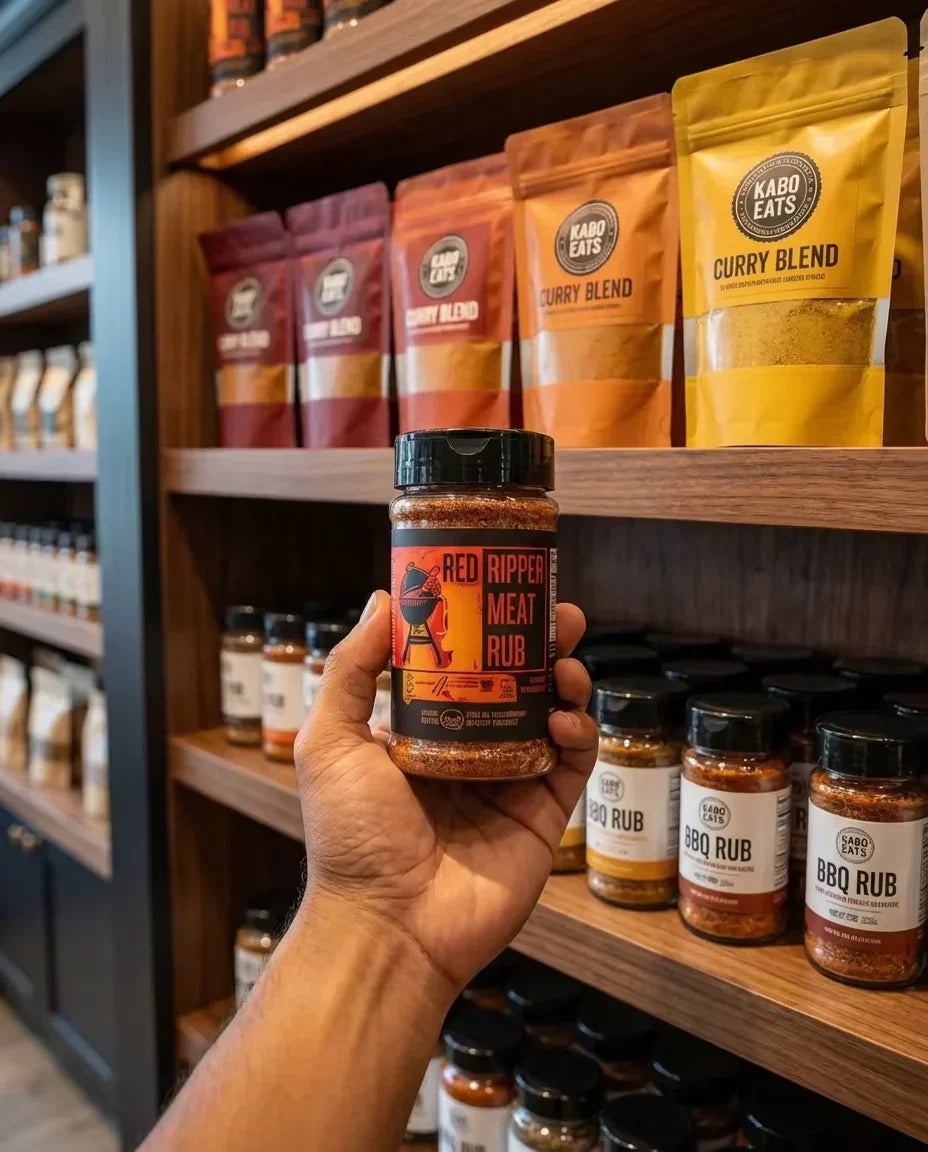 "Kabo Red Ripper BBQ Rub ingredients and spice blend close-up"